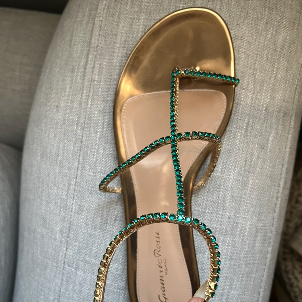 Gianvito Rossi Emerald Gemstone Strappy  Sandal